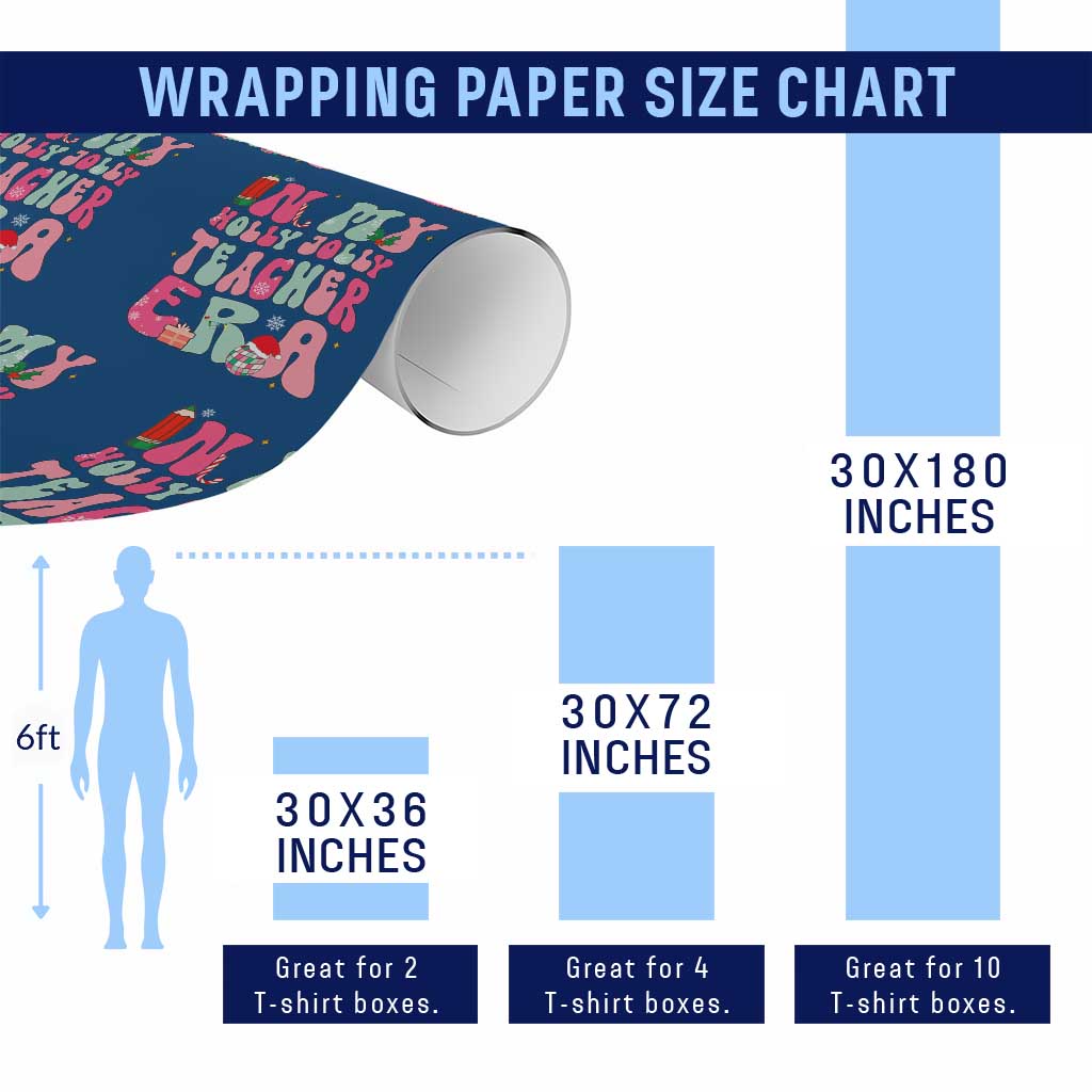 In My Holly Jolly Teacher Era Xmas Groovy Christmas Wrapping Paper Roll