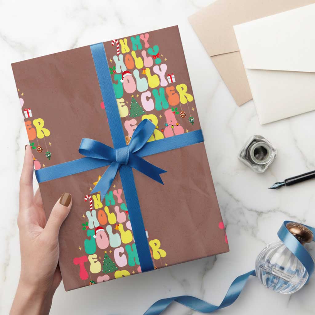 In My Holly Jolly Teacher Era Xmas Groovy Christmas Tree Wrapping Paper Roll