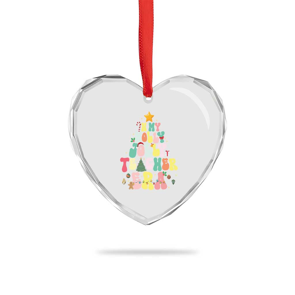 In My Holly Jolly Teacher Era Xmas Groovy Christmas Tree Heart Crystal Glass Ornament - Wonder Print Shop