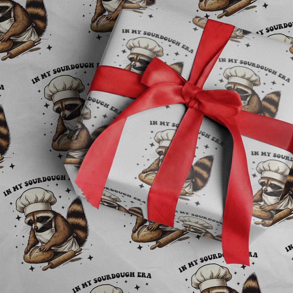 In My Sourdough Era Wrapping Paper Roll Funny Raccoon Baker - Wonder Print Shop