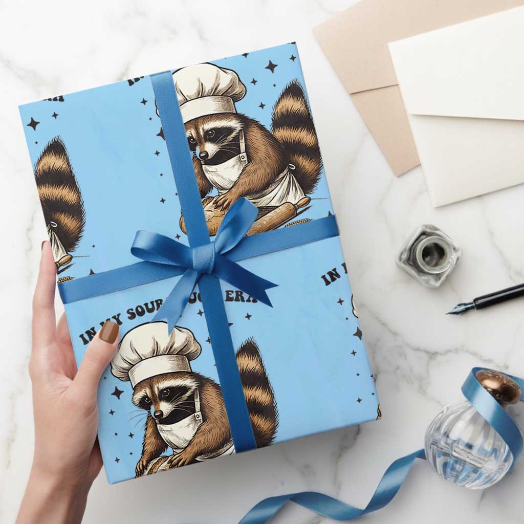 In My Sourdough Era Wrapping Paper Roll Funny Raccoon Baker - Wonder Print Shop