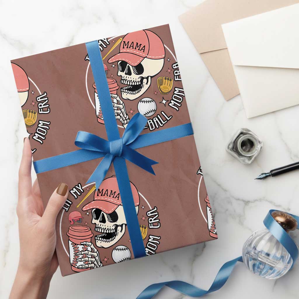 In My T-Ball Mom Era Skeleton Wrapping Paper Roll Baseball Mother's Day - Wonder Print Shop
