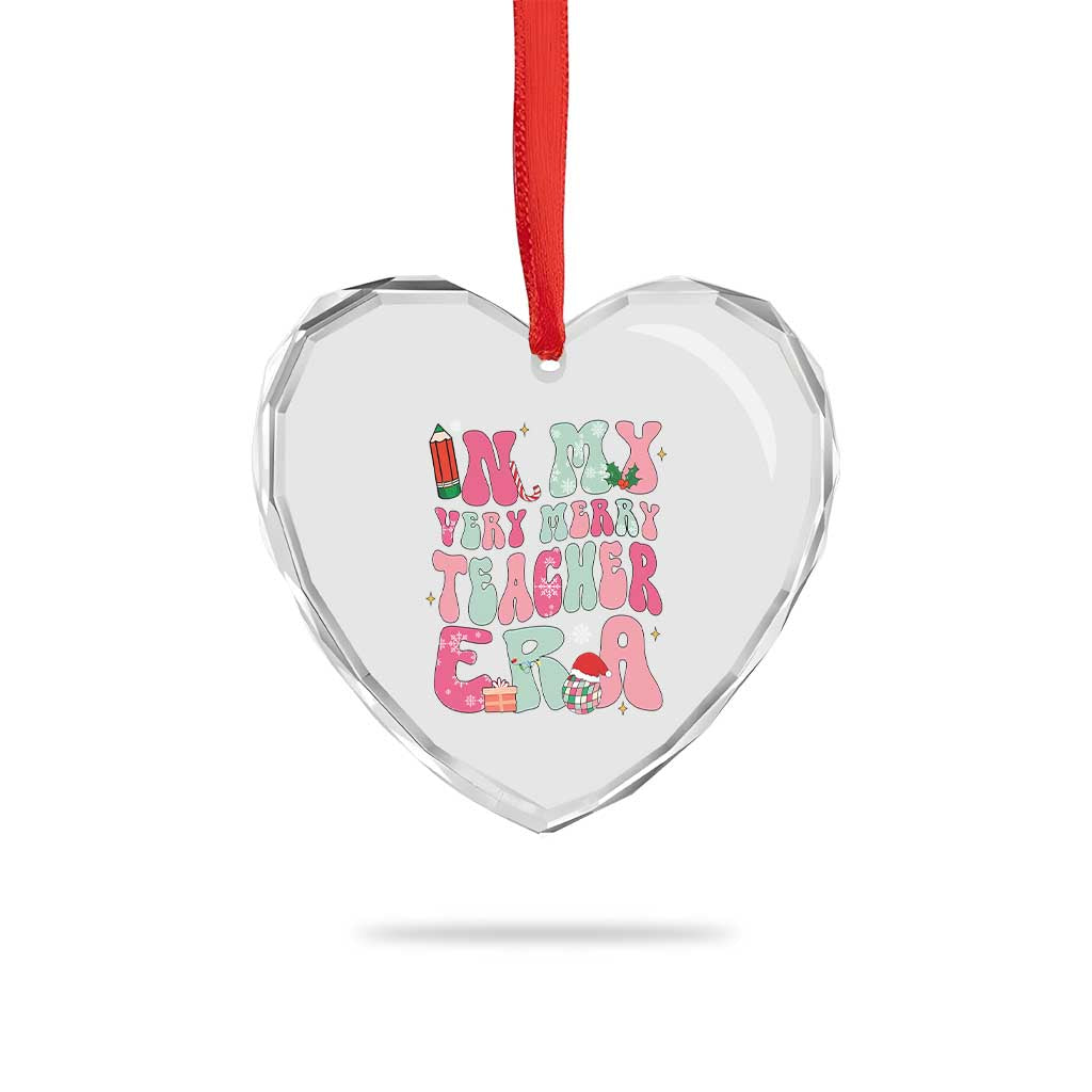 In My Very Merry Teacher Era Xmas Groovy Christmas Heart Crystal Glass Ornament - Wonder Print Shop