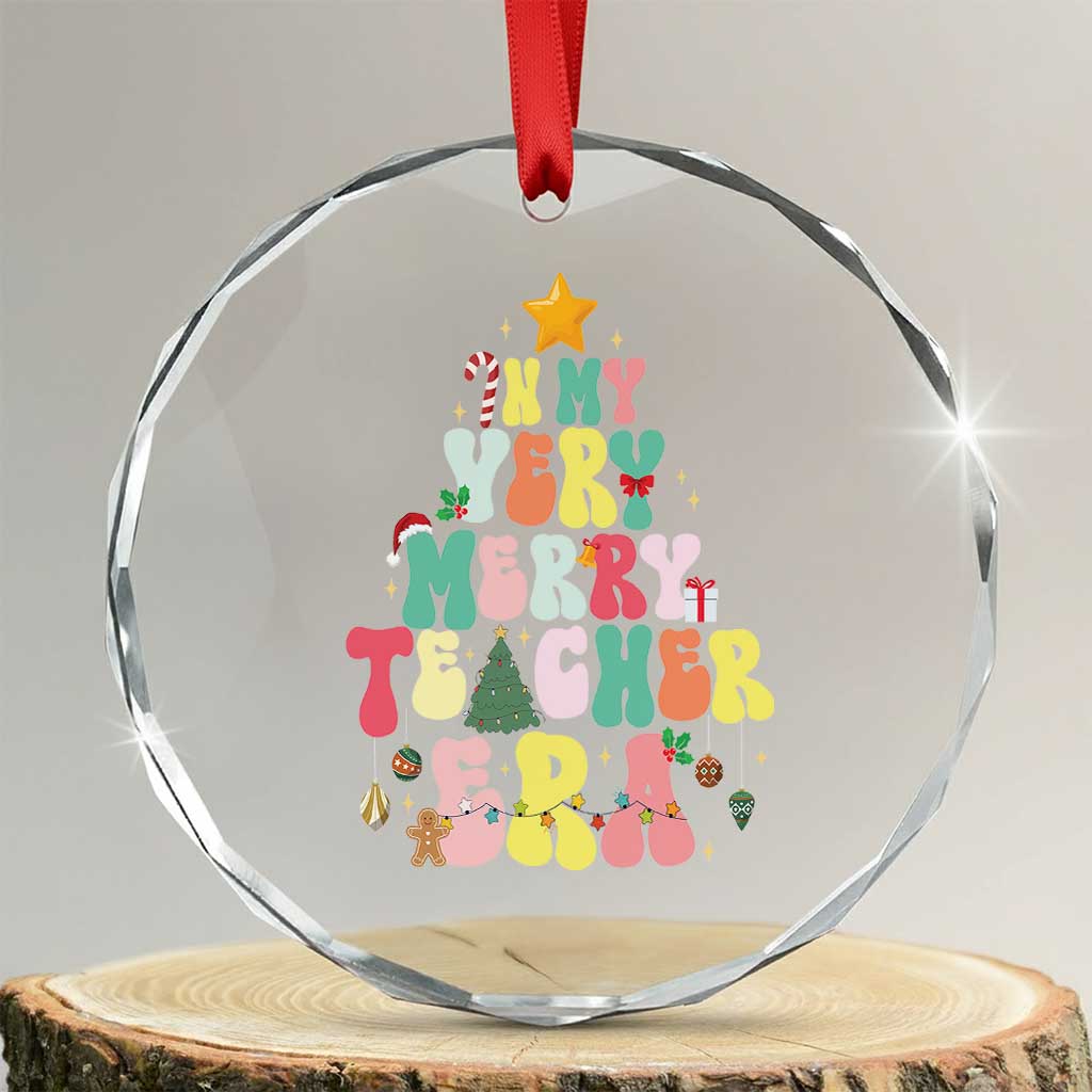In My Very Merry Teacher Era Xmas Groovy Christmas Tree Crystal Glass Ornament TS02