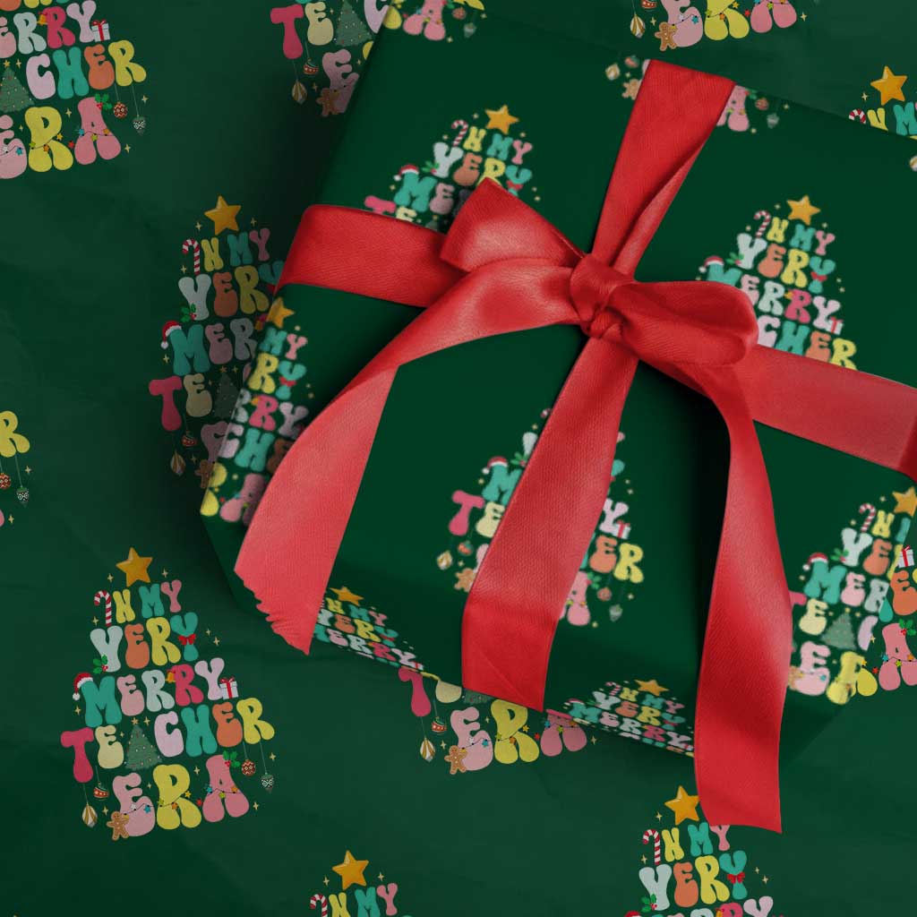 In My Very Merry Teacher Era Xmas Groovy Christmas Tree Wrapping Paper Roll