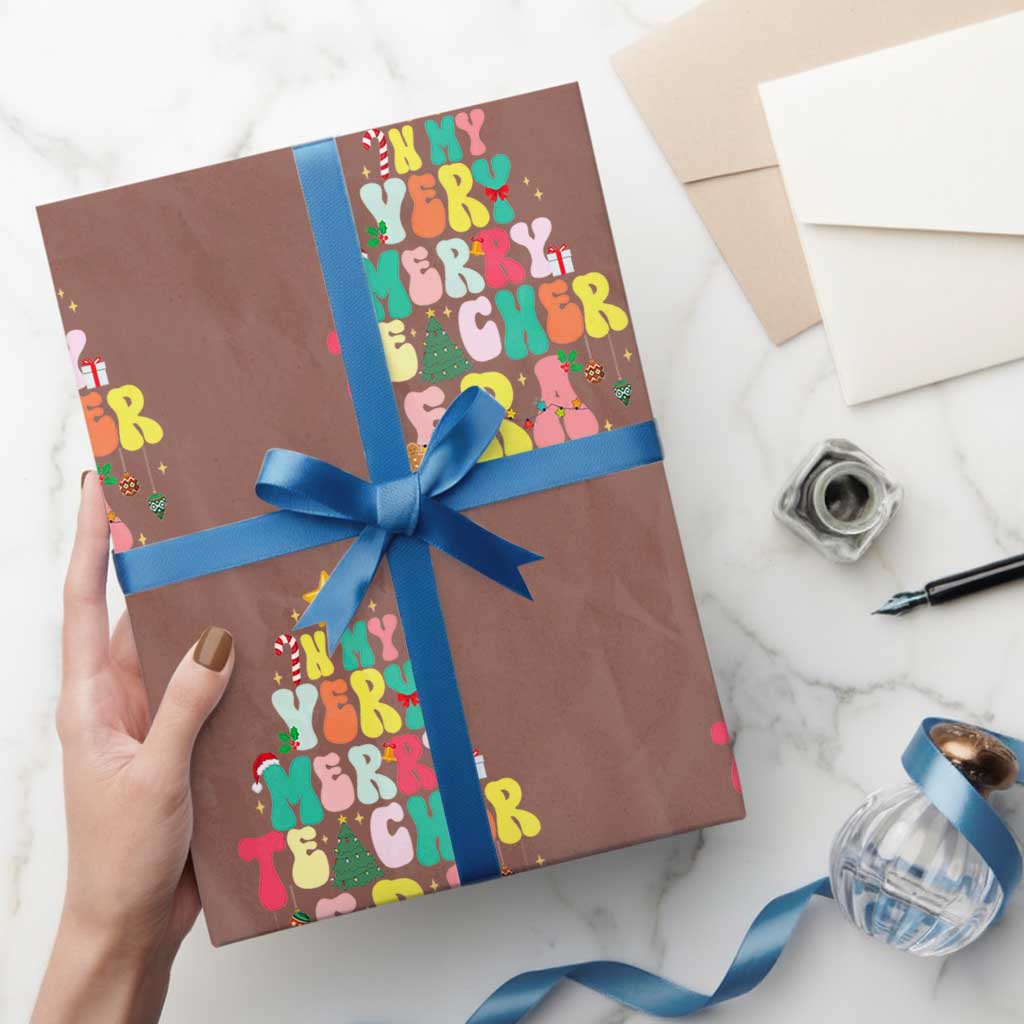 In My Very Merry Teacher Era Xmas Groovy Christmas Tree Wrapping Paper Roll