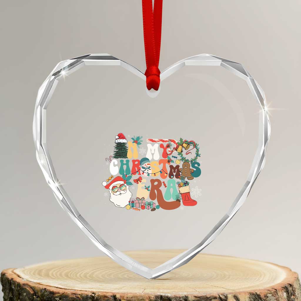 In My Xmas Era Retro Groovy Heart Crystal Glass Ornament - Wonder Print Shop