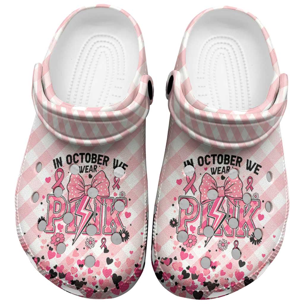 In October We Wear Pink Clogs Shoes Pink Pretty Bow Pastel Gingham - Wonder Print Shop