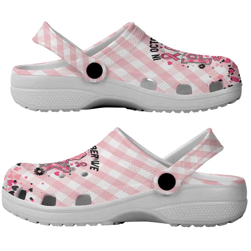 In October We Wear Pink Clogs Shoes Pink Pretty Bow Pastel Gingham - Wonder Print Shop