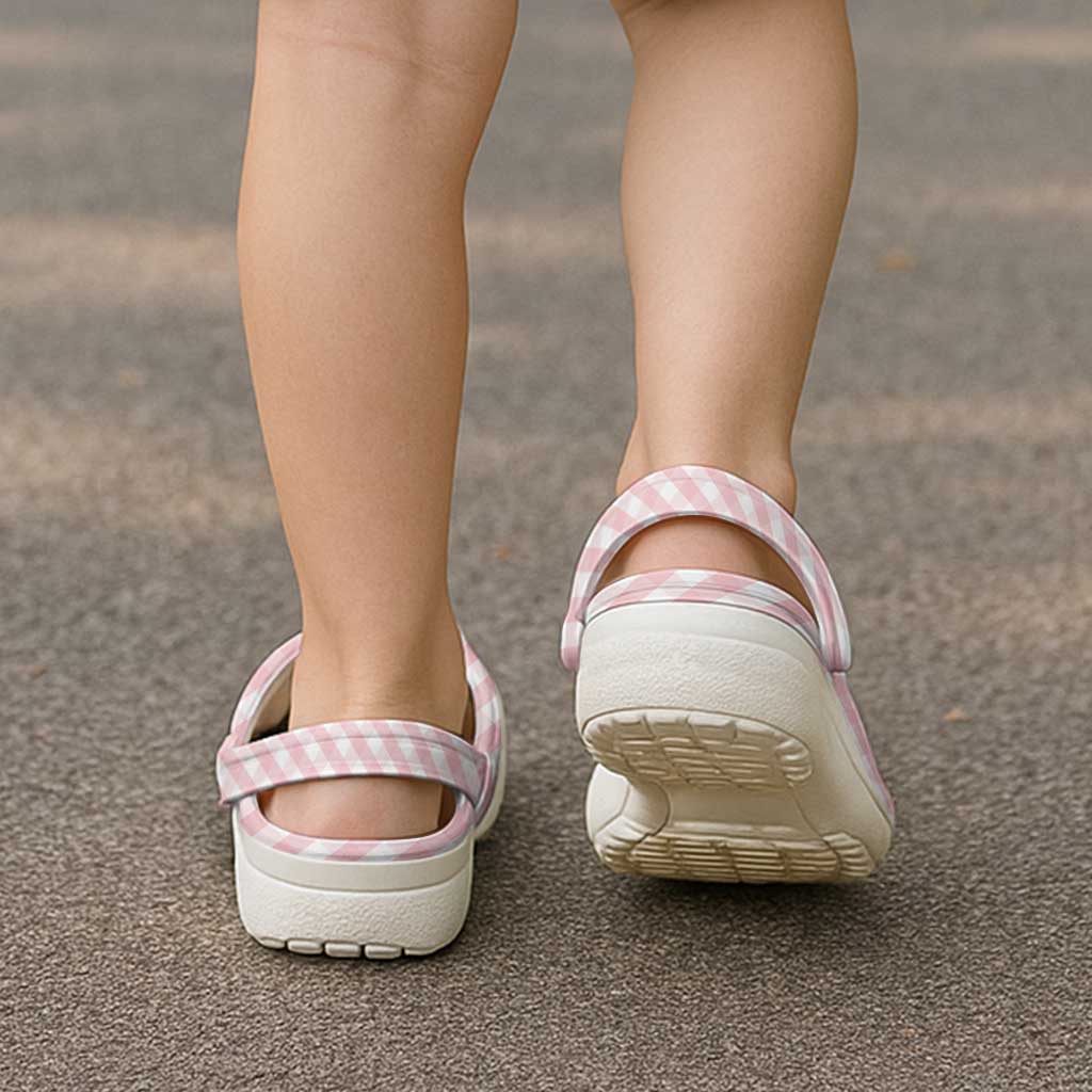 In October We Wear Pink Clogs Shoes Pink Pretty Bow Pastel Gingham - Wonder Print Shop