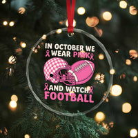 In October We Wear Pink Football Breast Cancer Awareness Crystal Glass Ornament Pink Ribbon Checkered Game Day - Wonder Print Shop