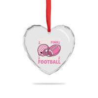 In October We Wear Pink Football Breast Cancer Awareness Heart Crystal Glass Ornament Pink Ribbon Checkered Game Day - Wonder Print Shop