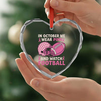 In October We Wear Pink Football Breast Cancer Awareness Heart Crystal Glass Ornament Pink Ribbon Checkered Game Day - Wonder Print Shop