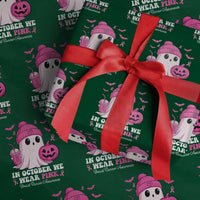 In October We Wear Pink Ghost Wrapping Paper Roll Halloween Breast Cancer Pink Ribbon Pumpkin - Wonder Print Shop