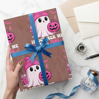In October We Wear Pink Ghost Wrapping Paper Roll Halloween Breast Cancer Pink Ribbon Pumpkin - Wonder Print Shop