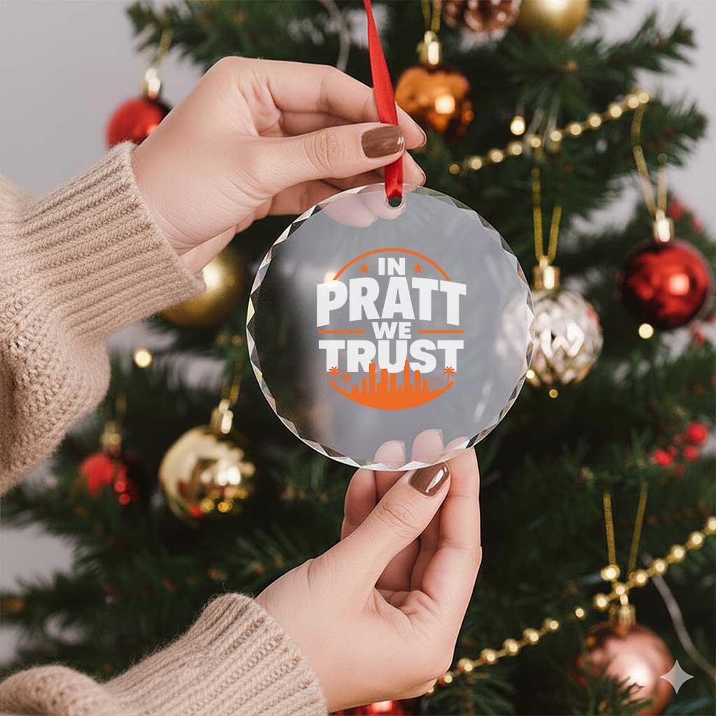 In Pratt We Trust Los Angeles Skyline Graphic Crystal Glass Ornament Patriotic LA City California Pride Local Leadership