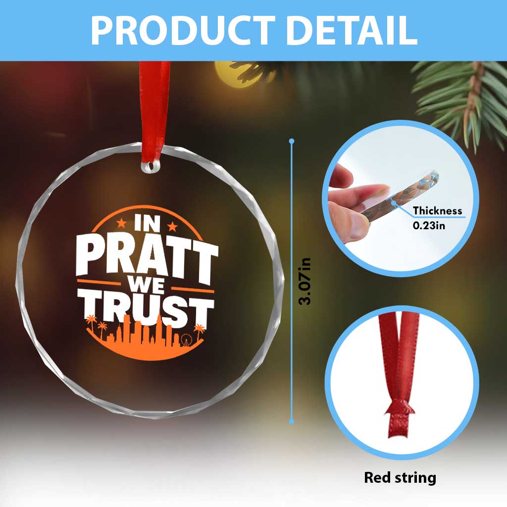 In Pratt We Trust Los Angeles Skyline Graphic Crystal Glass Ornament Patriotic LA City California Pride Local Leadership