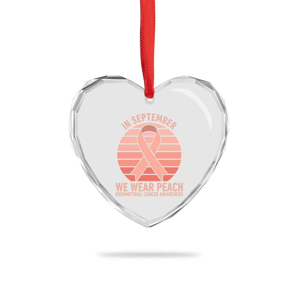 In September We Wear Peach Heart Crystal Glass Ornament Endometrial Cancer Awareness Support