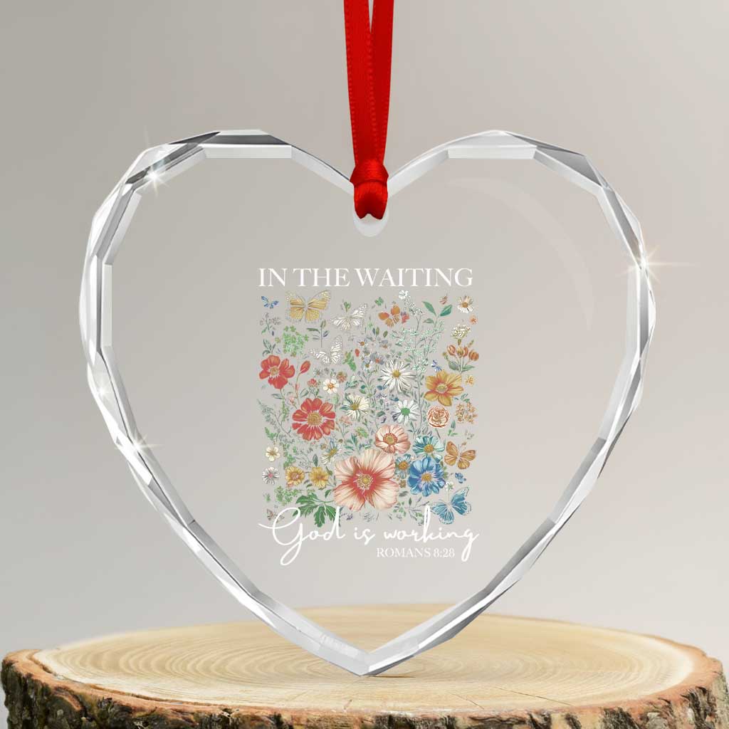 In The Waiting God Is Working Heart Crystal Glass Ornament Religious Christian Bible Verse Flower - Wonder Print Shop
