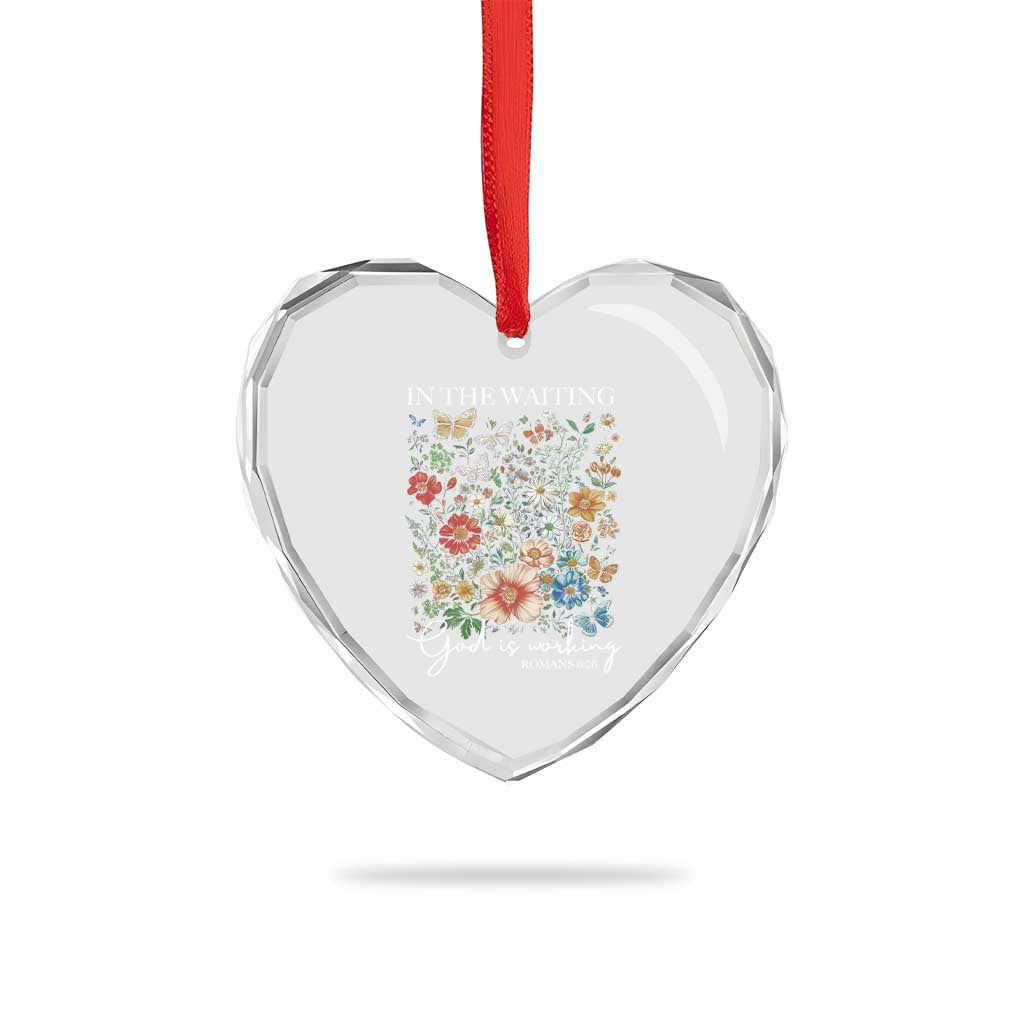In The Waiting God Is Working Heart Crystal Glass Ornament Religious Christian Bible Verse Flower - Wonder Print Shop
