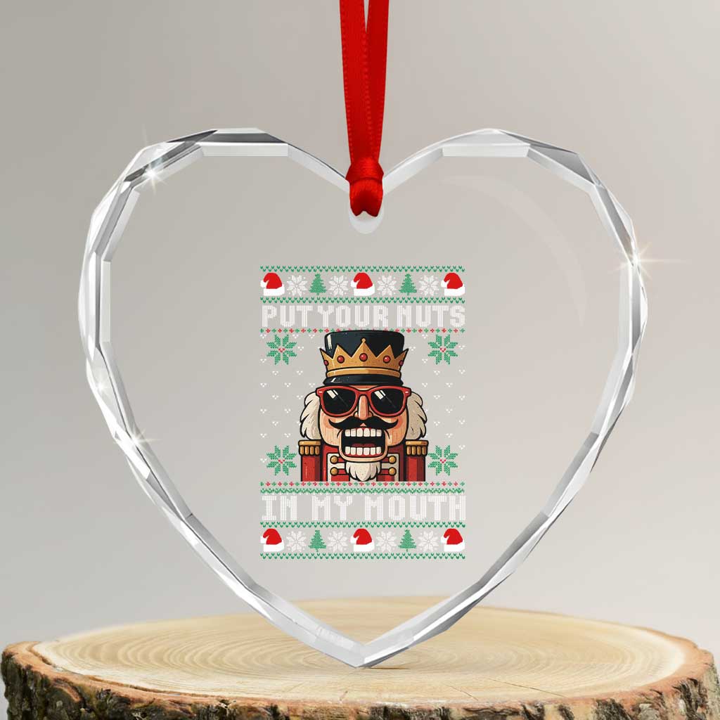 Inappropriate Christmas Heart Crystal Glass Ornament Funny Put Your Nuts in My Mouth Dirty Holiday - Wonder Print Shop
