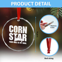 Inappropriate Cornhole Crystal Glass Ornament Funny Adult Humor Cornstar Your Hole Is My Goal