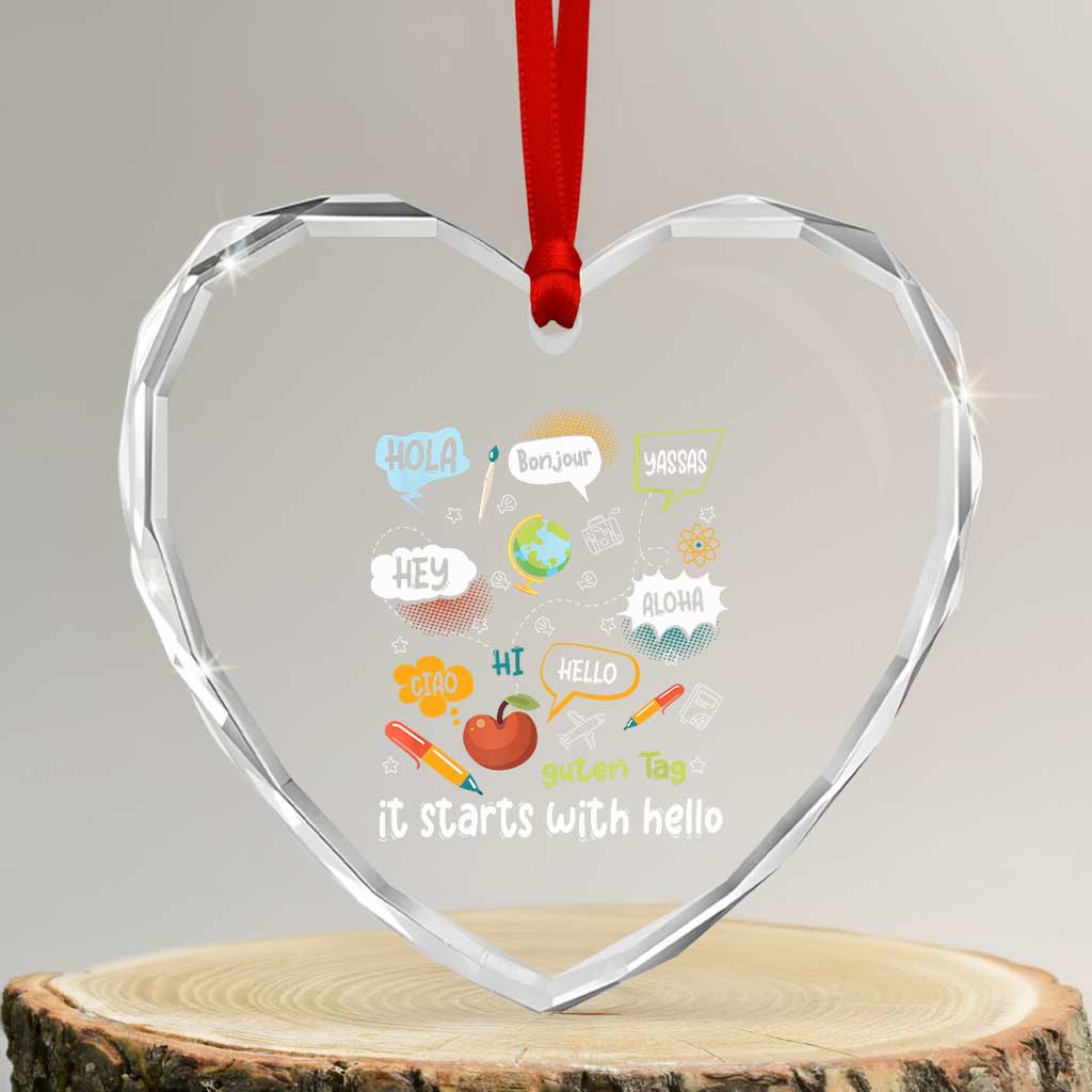 Inclusion Matters Heart Crystal Glass Ornament It Starts With Hello In Languages - Wonder Print Shop