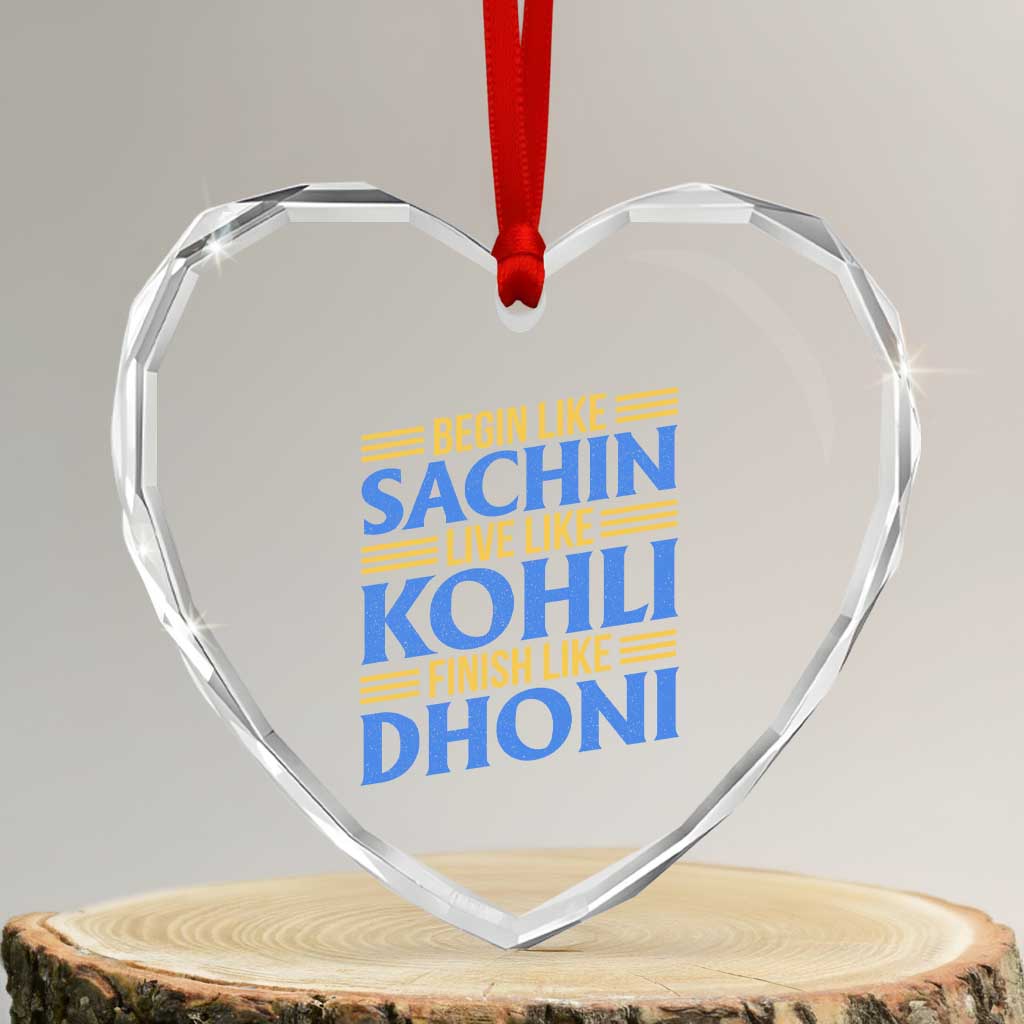 Indian Cricket Heart Crystal Glass Ornament Begin Like Sachin Live Like Kohli Finish Like Dhoni