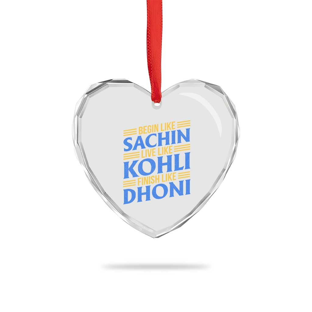 Indian Cricket Heart Crystal Glass Ornament Begin Like Sachin Live Like Kohli Finish Like Dhoni
