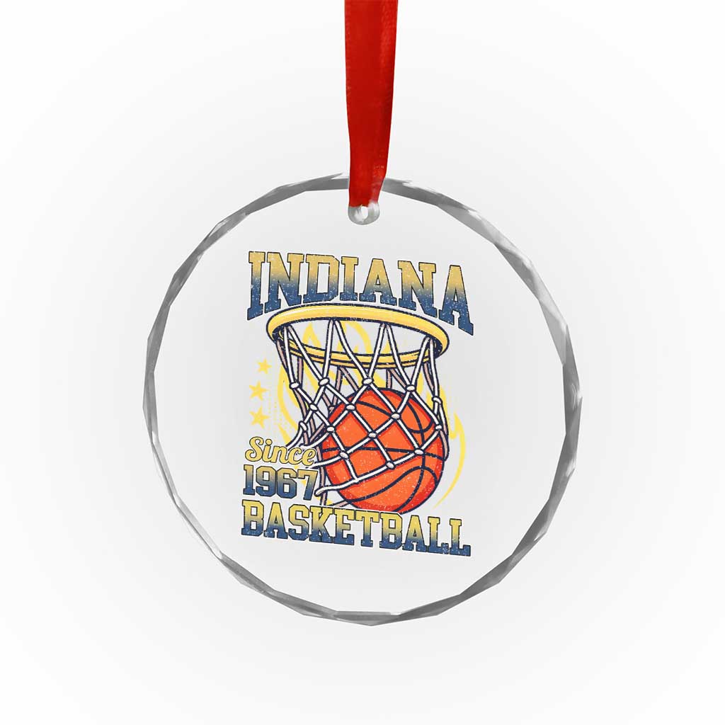 Indiana Basketball Flames Graphic Crystal Glass Ornament Vintage 1967 Fan Indy Hoops Pride