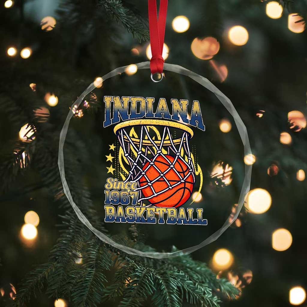 Indiana Basketball Flames Graphic Crystal Glass Ornament Vintage 1967 Fan Indy Hoops Pride