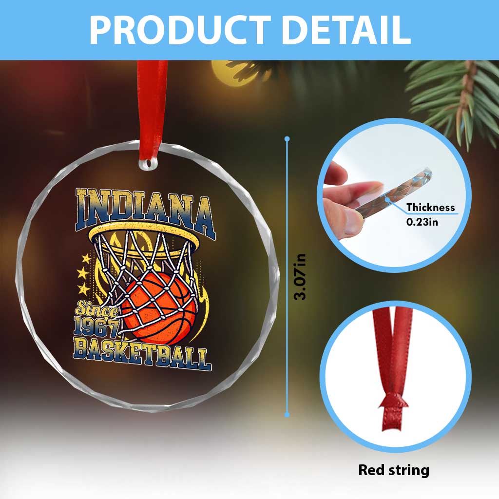 Indiana Basketball Flames Graphic Crystal Glass Ornament Vintage 1967 Fan Indy Hoops Pride