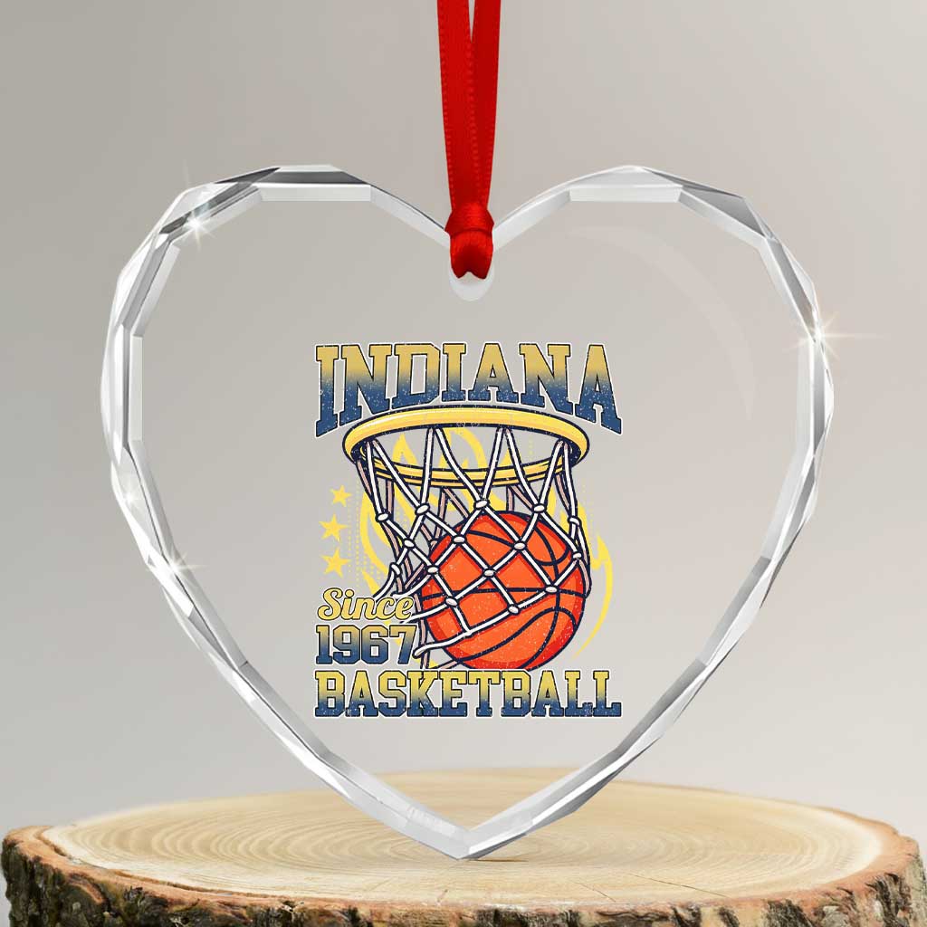 Indiana Basketball Flames Graphic Heart Crystal Glass Ornament Vintage 1967 Fan Indy Hoops Pride