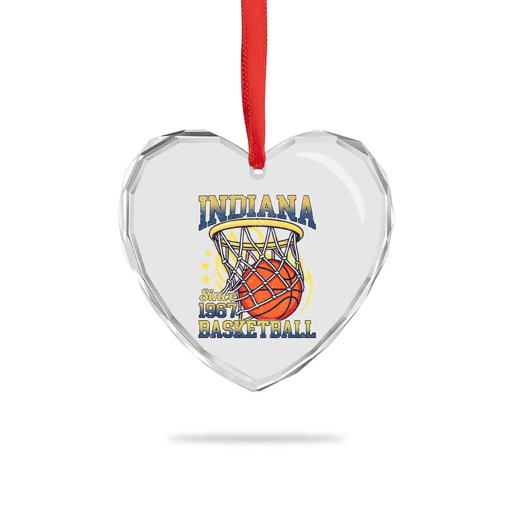 Indiana Basketball Flames Graphic Heart Crystal Glass Ornament Vintage 1967 Fan Indy Hoops Pride