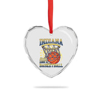 Indiana Basketball Flames Graphic Heart Crystal Glass Ornament Vintage 1967 Fan Indy Hoops Pride