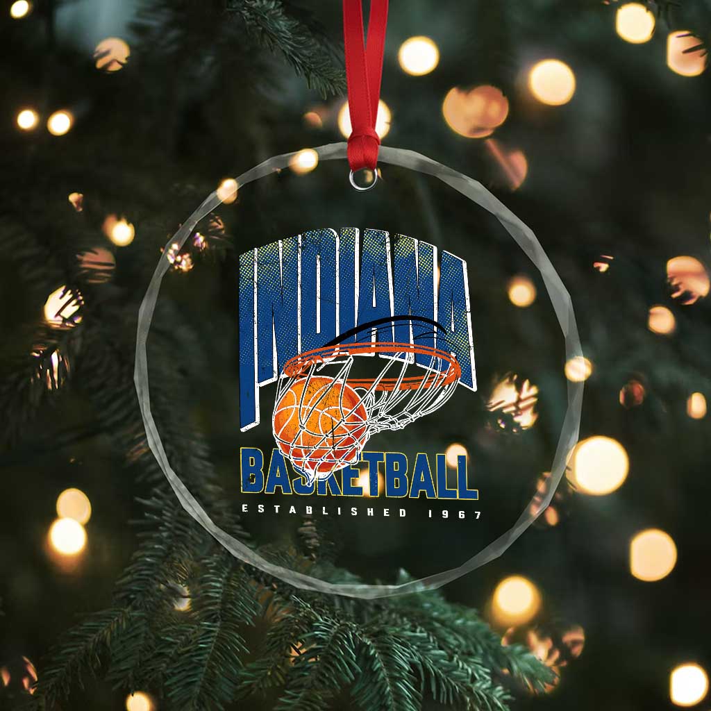 Indiana Basketball Throwback Crystal Glass Ornament Retro Hoop Graphic for IN Fans Since 1967