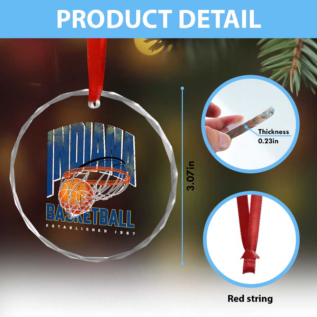 Indiana Basketball Throwback Crystal Glass Ornament Retro Hoop Graphic for IN Fans Since 1967