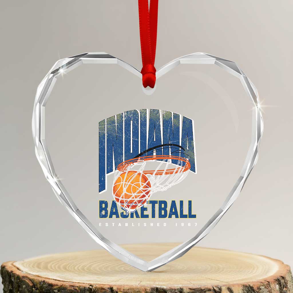 Indiana Basketball Throwback Heart Crystal Glass Ornament Retro Hoop Graphic for IN Fans Since 1967