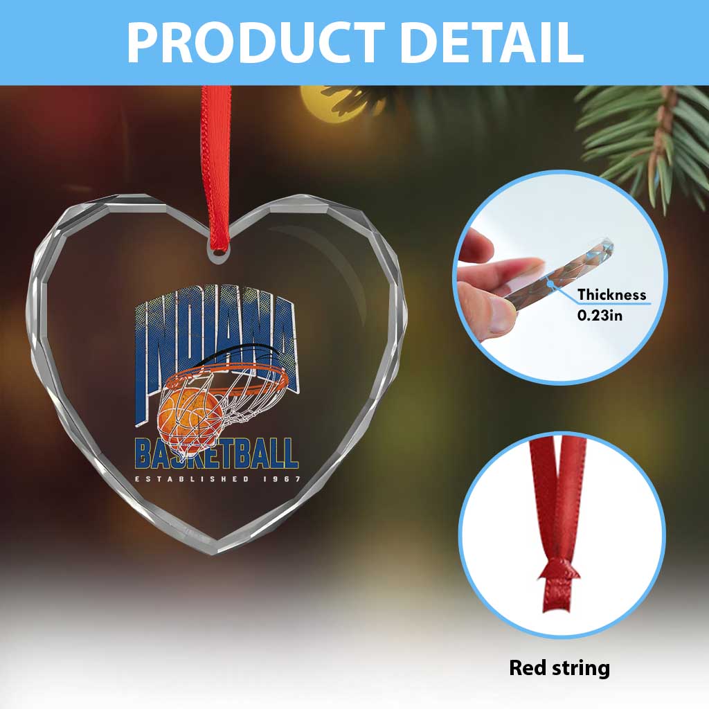 Indiana Basketball Throwback Heart Crystal Glass Ornament Retro Hoop Graphic for IN Fans Since 1967