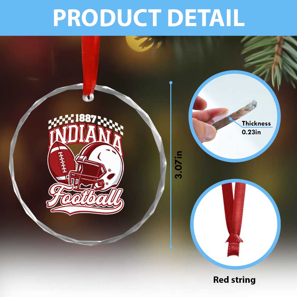 Indiana Pride Football Lover Crystal Glass Ornament Retro IN for Sport Fans