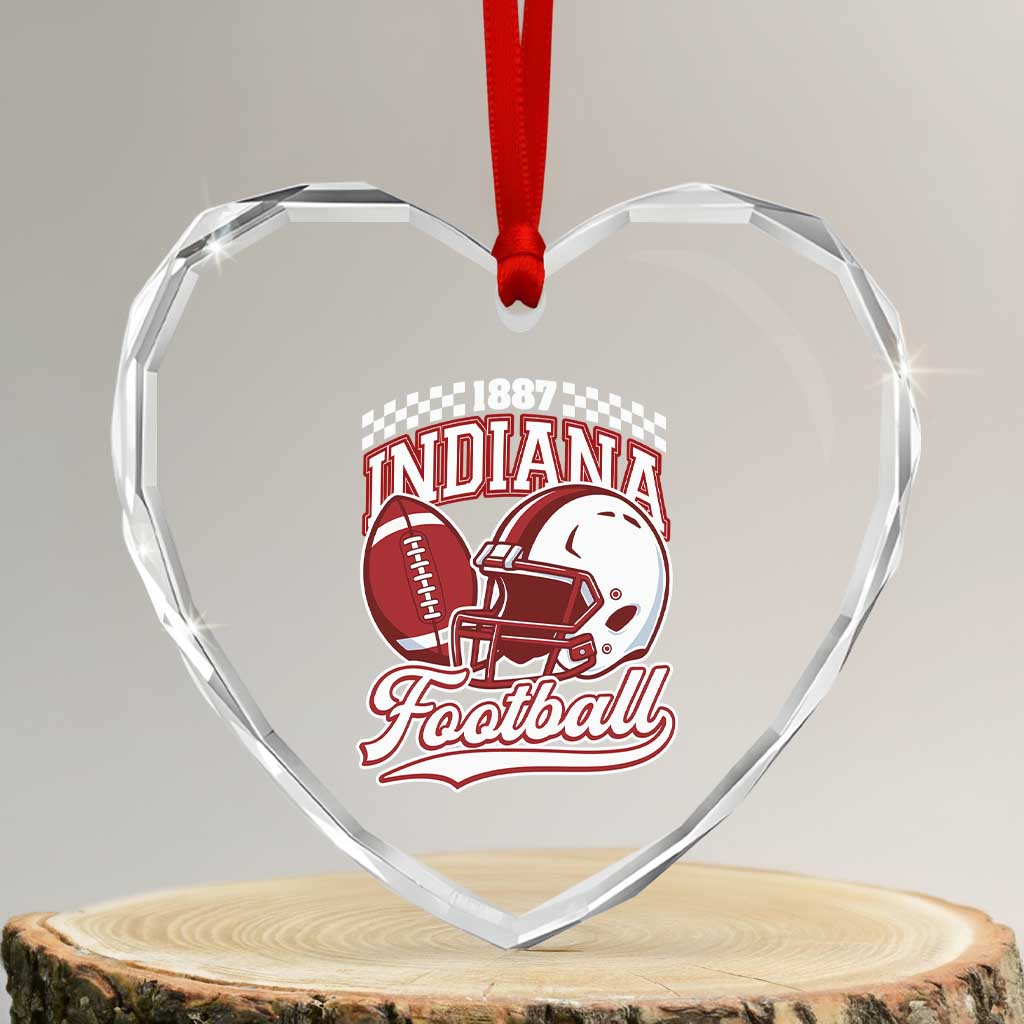 Indiana Pride Football Lover Heart Crystal Glass Ornament Retro IN for Sport Fans