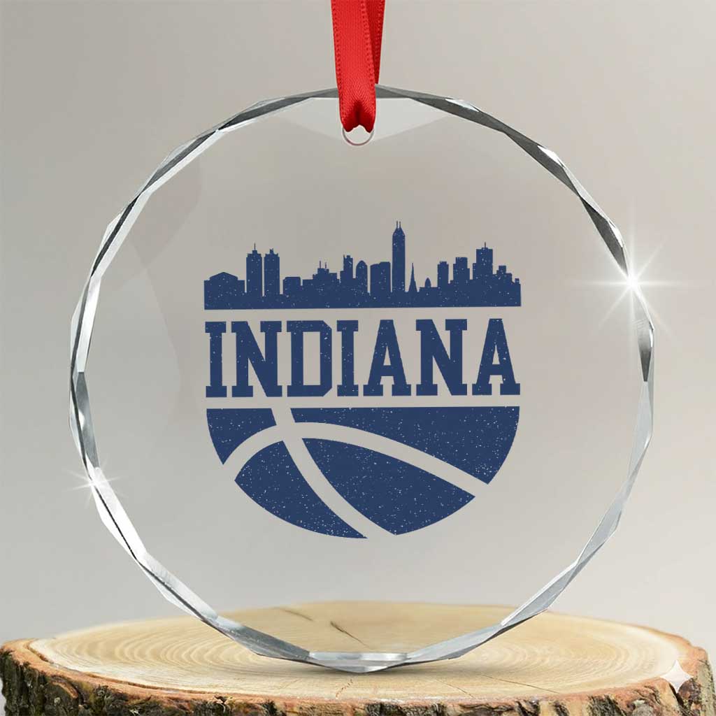 Indiana Skyline Basketball Crystal Glass Ornament Distressed Urban Hoops Graphic for Indy Fans