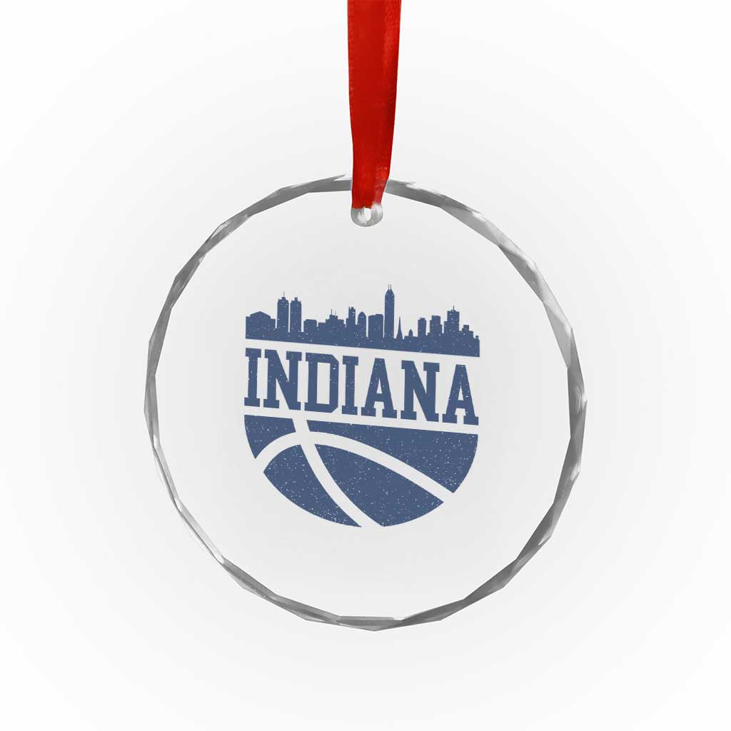 Indiana Skyline Basketball Crystal Glass Ornament Distressed Urban Hoops Graphic for Indy Fans