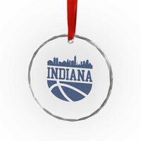 Indiana Skyline Basketball Crystal Glass Ornament Distressed Urban Hoops Graphic for Indy Fans