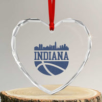 Indiana Skyline Basketball Heart Crystal Glass Ornament Distressed Urban Hoops Graphic for Indy Fans