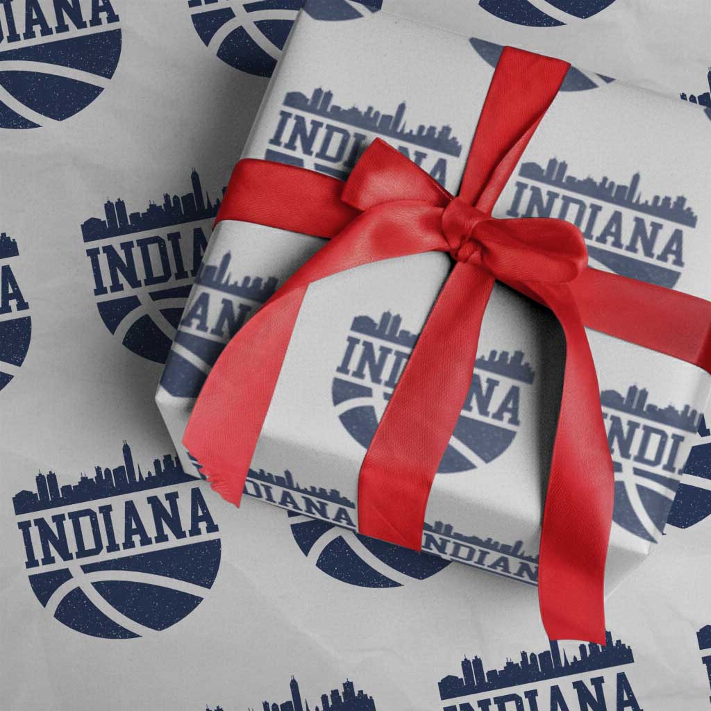 Indiana Skyline Basketball Wrapping Paper Roll Distressed Urban Hoops Graphic for Indy Fans