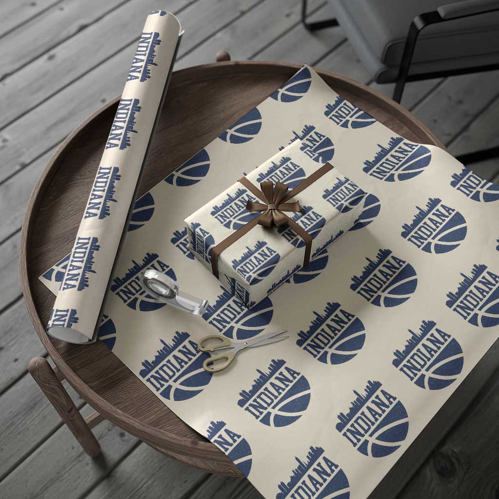 Indiana Skyline Basketball Wrapping Paper Roll Distressed Urban Hoops Graphic for Indy Fans