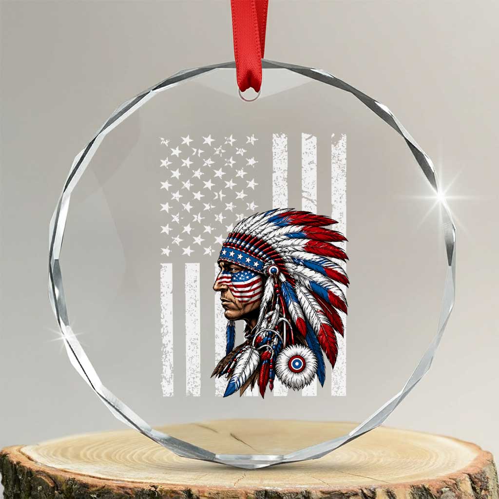 Indigenous People Tribal CG Native American Indian Chief American USA Flag Crystal Glass Ornament