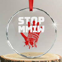 Indigenous Women Awareness Crystal Glass Ornament Stop MMIW Red Handprint Graphic