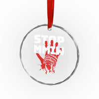 Indigenous Women Awareness Crystal Glass Ornament Stop MMIW Red Handprint Graphic